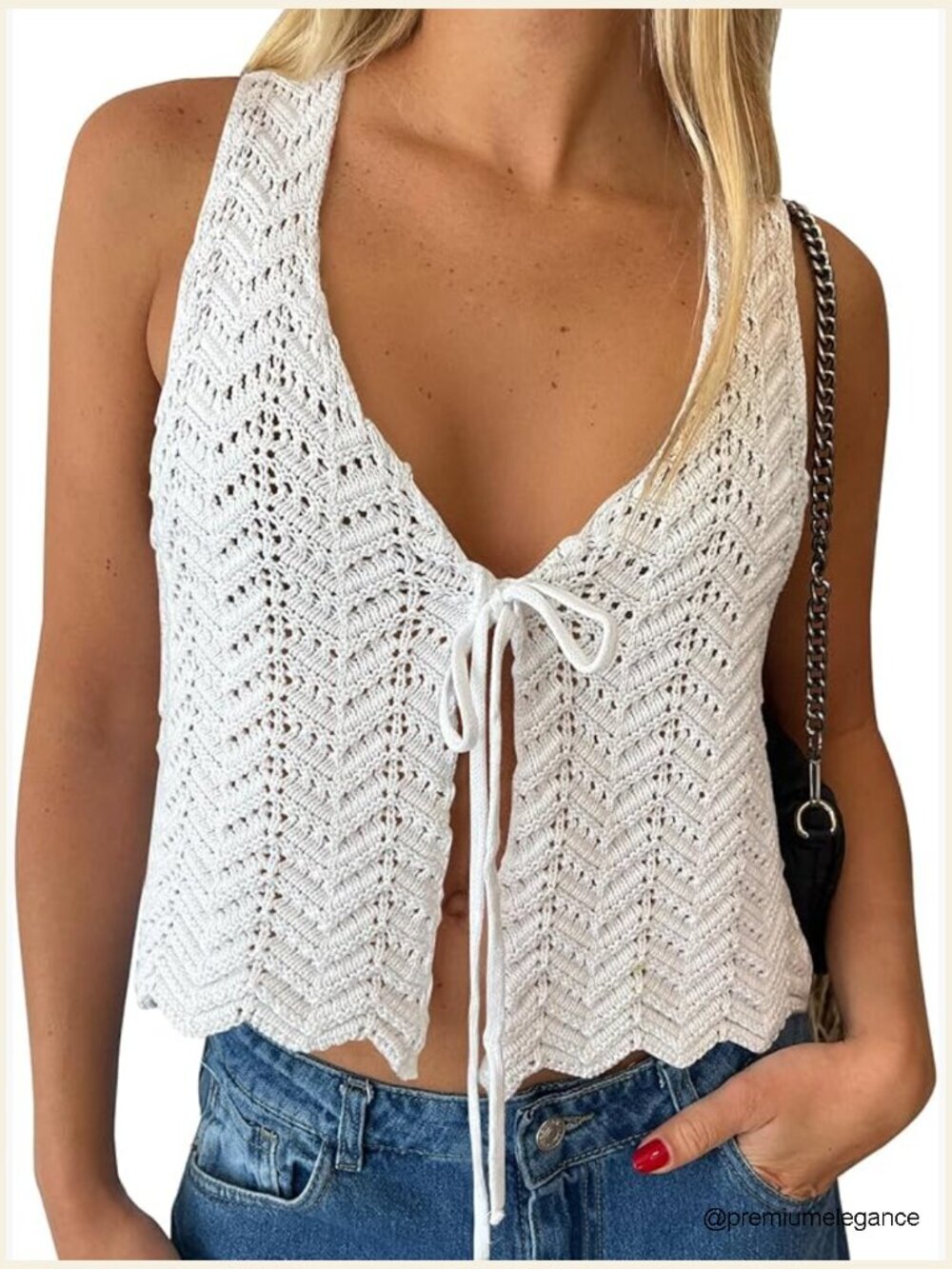 Crochet Tie Front Sleeveless Sweater Vest Beach Coverup Going Out Top